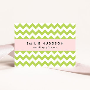 Green Zigzag, Green Chevron, Geometric Pattern Business Card