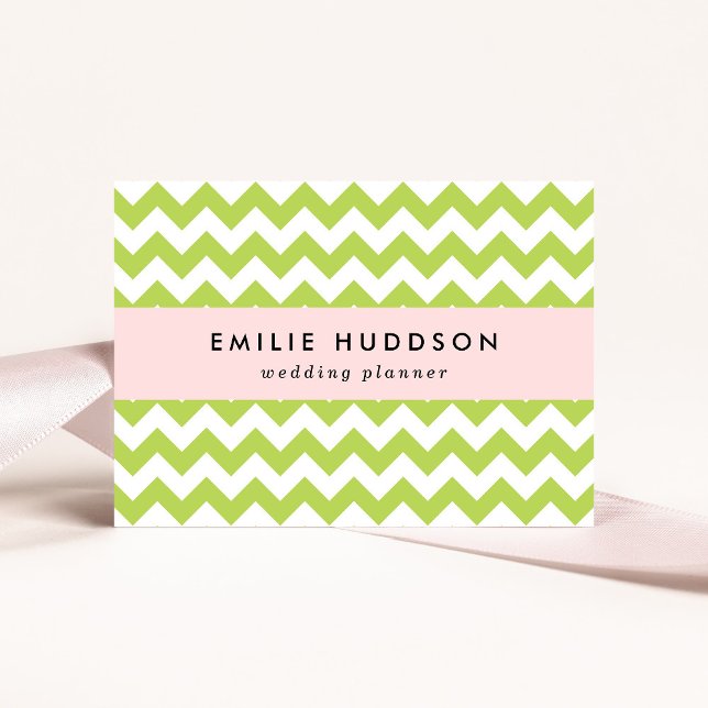 Green Zigzag, Green Chevron, Geometric Pattern Business Card (Creator Uploaded)