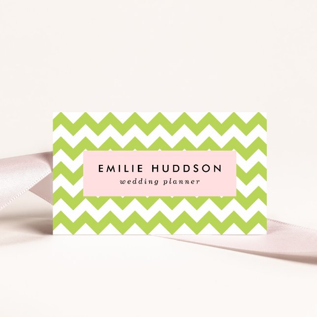 Green Zigzag, Green Chevron, Geometric Pattern Business Card (Creator Uploaded)