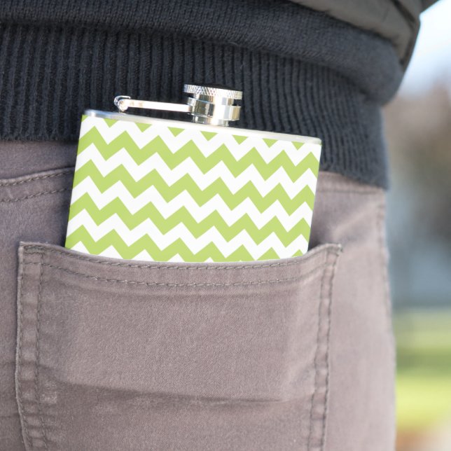 Green Zigzag, Green Chevron, Geometric Pattern Hip Flask (In Situ)