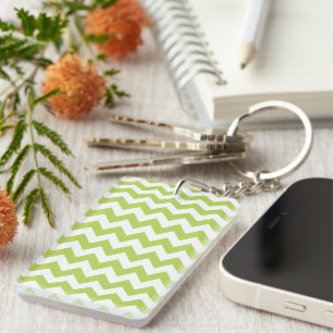 Green Zigzag, Green Chevron, Geometric Pattern Key Ring
