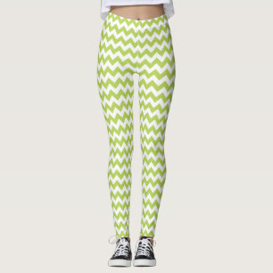 Green Zigzag, Green Chevron, Geometric Pattern Leggings