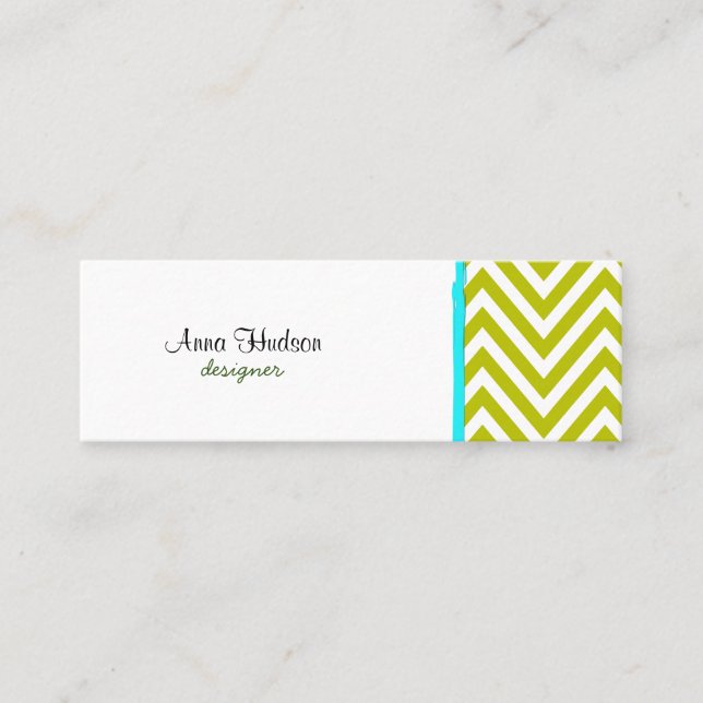 Green Zigzag, Green Chevron, Geometric Pattern Mini Business Card (Front)