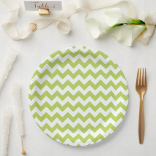 Green Zigzag, Green Chevron, Geometric Pattern Paper Plate