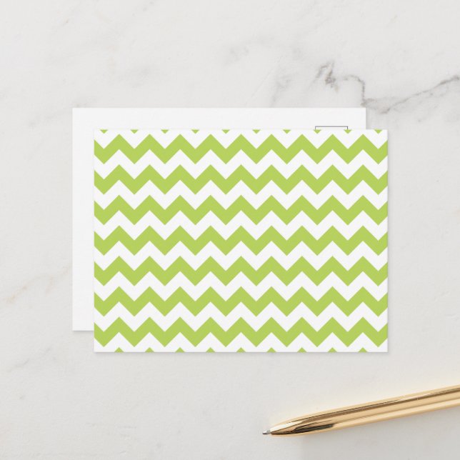 Green Zigzag, Green Chevron, Geometric Pattern Postcard (Front/Back In Situ)