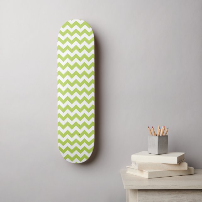 Green Zigzag, Green Chevron, Geometric Pattern Skateboard (Wall Art)