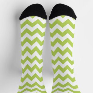 Green Zigzag, Green Chevron, Geometric Pattern Socks