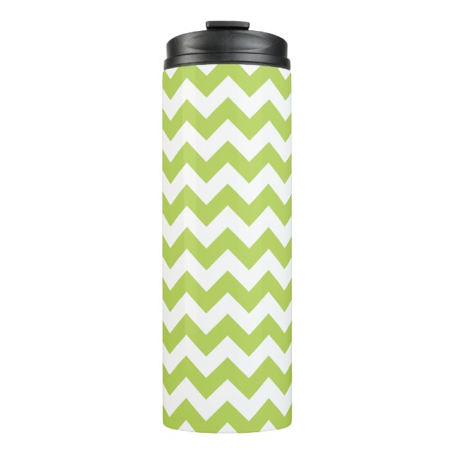 Green Zigzag, Green Chevron, Geometric Pattern Thermal Tumbler (Front)