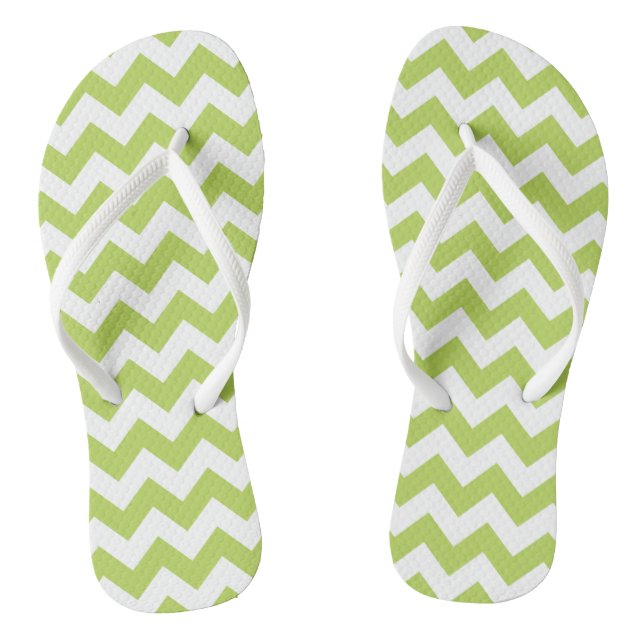 Green Zigzag, Green Chevron, Geometric Pattern Thongs (Footbed)