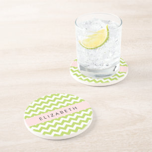 Green Zigzag, Green Chevron, Your Name Coaster