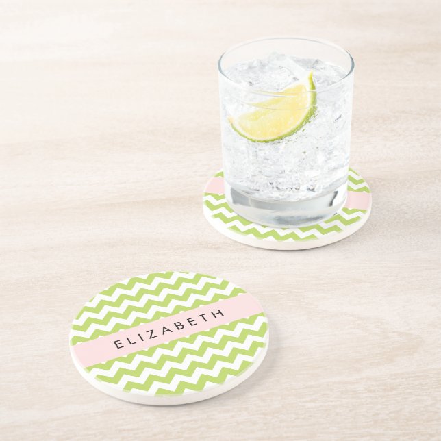 Green Zigzag, Green Chevron, Your Name Coaster (Side)