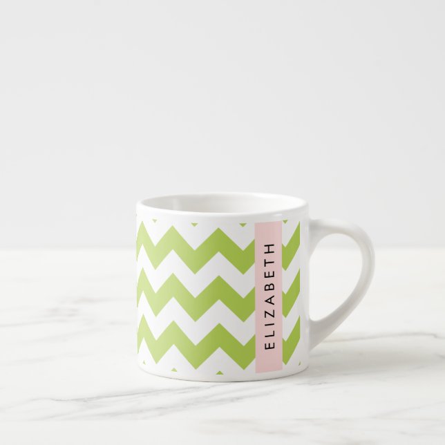 Green Zigzag, Green Chevron, Your Name Espresso Cup (Right)
