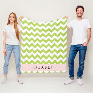 Green Zigzag, Green Chevron, Your Name Fleece Blanket