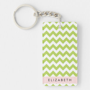Green Zigzag, Green Chevron, Your Name Key Ring