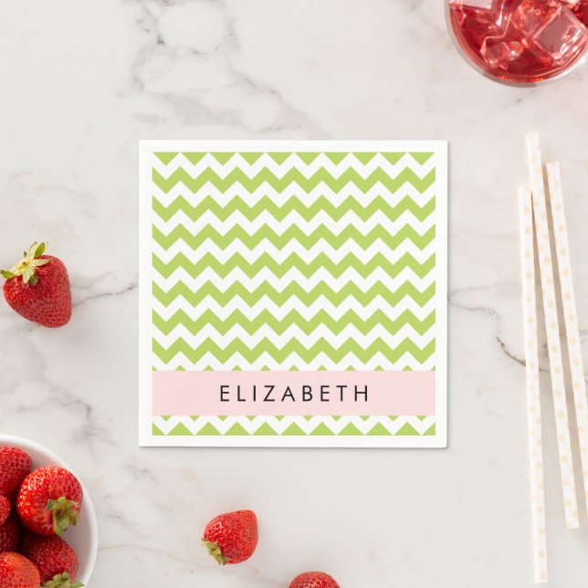 Green Zigzag, Green Chevron, Your Name Napkin (Insitu)
