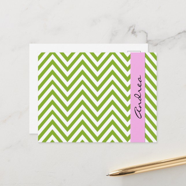 Green Zigzag, Green Chevron, Your Name Postcard (Front/Back In Situ)