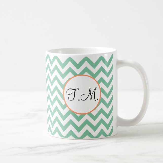 Green Zigzag Monogrammed Coffee Mug (Right)