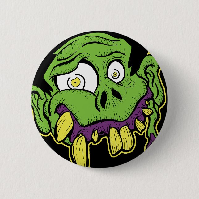 Green Zombie Head 6 Cm Round Badge (Front)