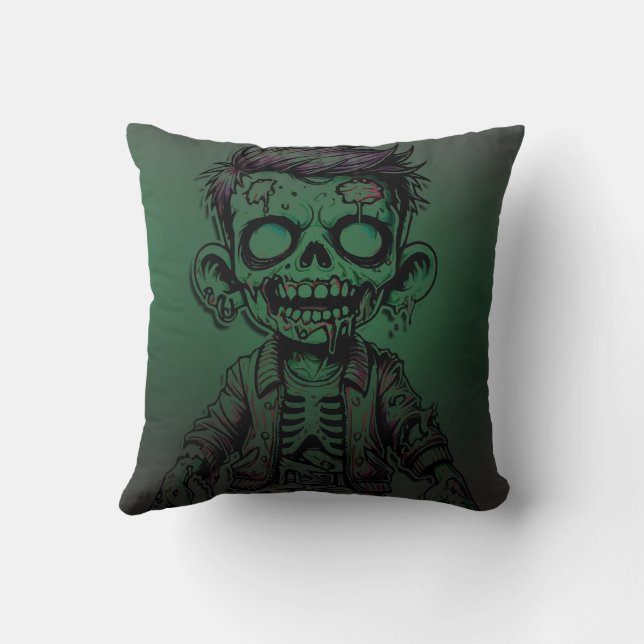 Green Zombie Kid Halloween Birthday Party Cushion (Back)