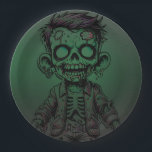 Green Zombie Kid Halloween Birthday Party Paper Plate<br><div class="desc">Customise with any text. Matching items are available.</div>