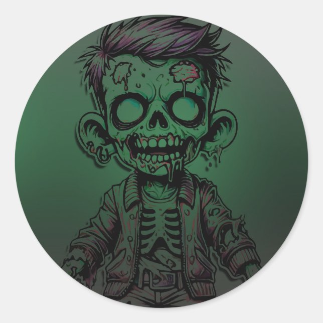 Green Zombie Kid & Slime Halloween Birthday Party Classic Round Sticker (Front)