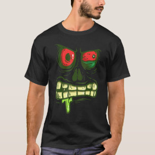 Green Zombie Monster Face Scary Spooky Halloween B T-Shirt