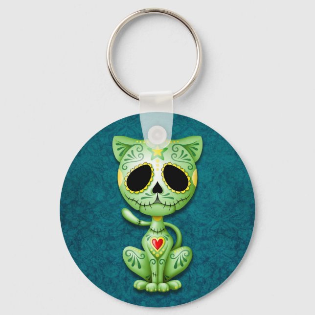 Green Zombie Sugar Kitten Key Ring (Front)