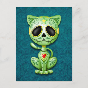 Green Zombie Sugar Kitten Postcard