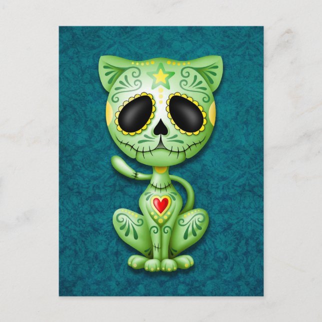 Green Zombie Sugar Kitten Postcard (Front)