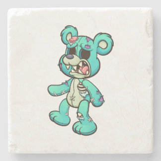 green zombie teddy bear walking and growling stone coaster