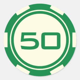 GreenCream White Poker Chip Casino Birthday Number Classic Round Sticker