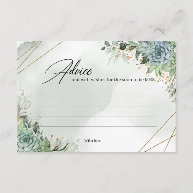 Greeneey succulents gold frame boho Advice Card (Front)
