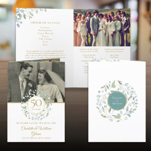 Greenery 2 Photo 50th Wedding Anniversary Party Program