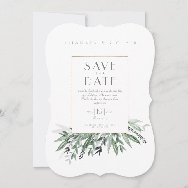 Greenery #2 rustic garden Save the Date Invitation (Front)