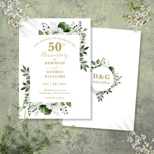 Greenery 50th Wedding Anniversary Save The Date (Greenery 50th Wedding Anniversary Save The Date)