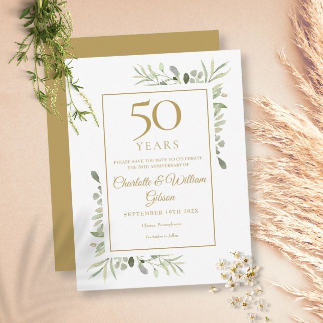 Greenery 50th Wedding Anniversary Save the Date Announcement Postcard (Creator Uploaded)