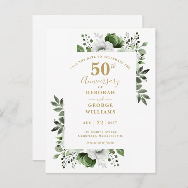 Greenery 50th Wedding Anniversary Save The Date Postcard (Front/Back)