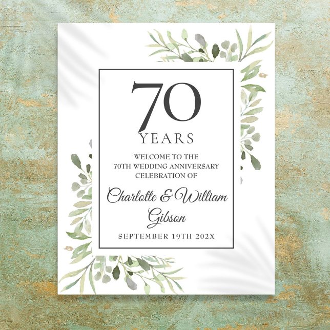 Greenery 70th Wedding Anniversary Welcome Sign (Greenery 70th Wedding Anniversary Welcome Sign)
