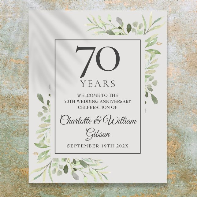 Greenery 70th Wedding Anniversary Welcome Sign (Greenery 70th Wedding Anniversary Welcome Sign)
