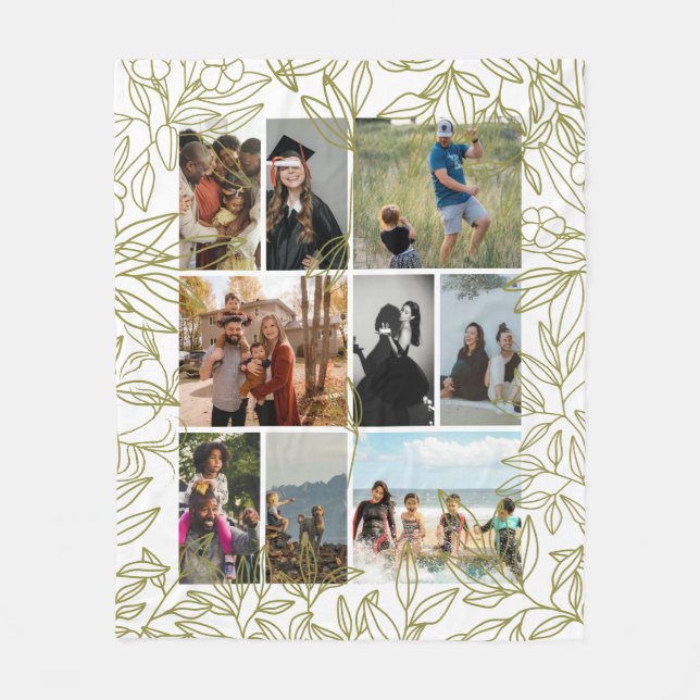 Greenery 9 Photo Collage Personalized  Fleece Blanket (Front)