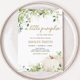 Greenery A Little Pumpkin Baby Shower Invitation
