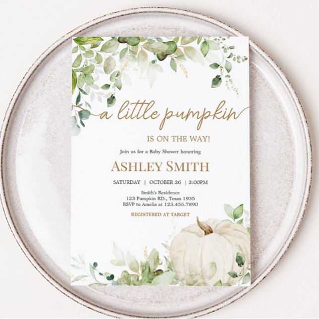 Greenery A Little Pumpkin Baby Shower Invitation (Autumn Pumpkin Baby Shower Invitation)