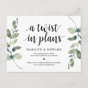 Greenery, A twist in Plans, Wedding Postponed Postcard