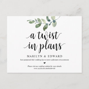 Greenery, A twist in Plans, Wedding Postponed Postcard