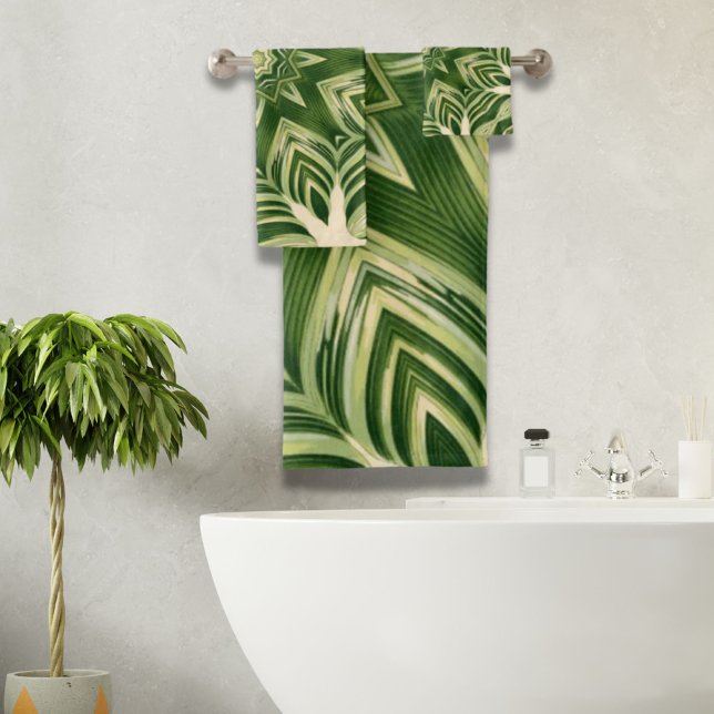 greenery abstract botanical tropical palm leaves bath towel set (greenery abstract botanical tropical palm leaves bath towel set)