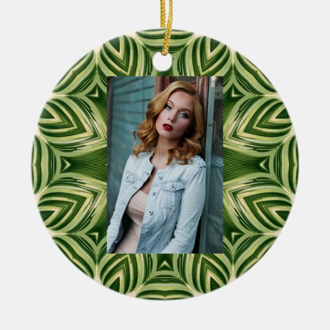 greenery abstract botanical tropical palm leaves ceramic ornament (Front)