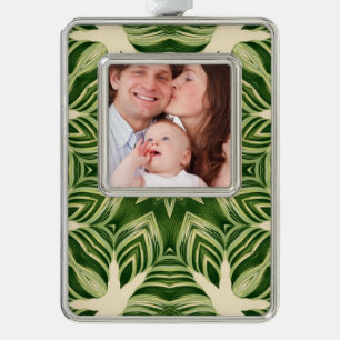 greenery abstract botanical tropical palm leaves silver plated framed ornament