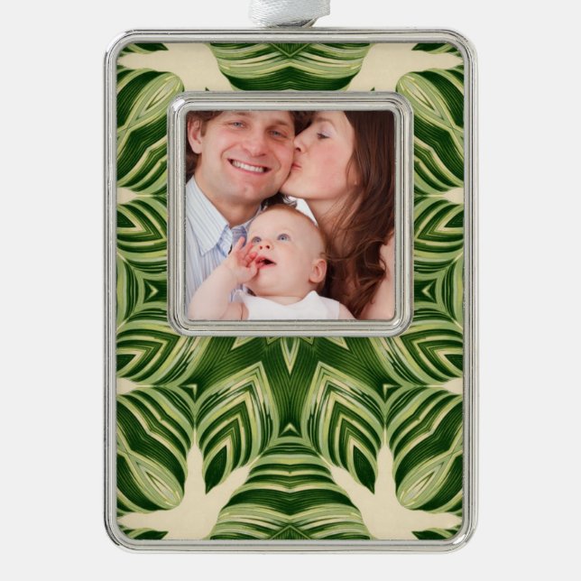 greenery abstract botanical tropical palm leaves silver plated framed ornament (Front)