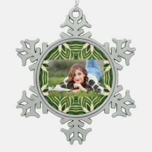 greenery abstract botanical tropical palm leaves snowflake pewter christmas ornament