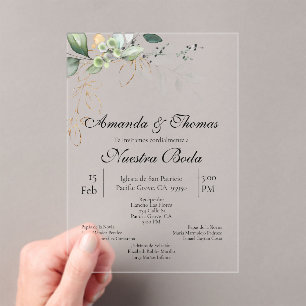 Greenery acrylic wedding spanish acrylic invitations